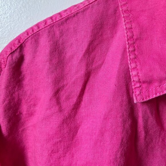 EUC ZARA PINK SEMI CROPPED BUTTON DOWN 100% LINEN SHIRT SIZE XXL WMN - Picture 10 of 16